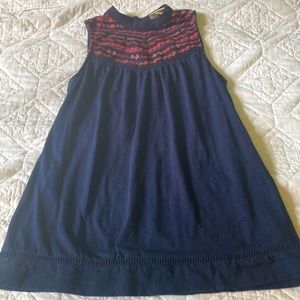 High neck tank top ( Navy, warm colored design) Size Small